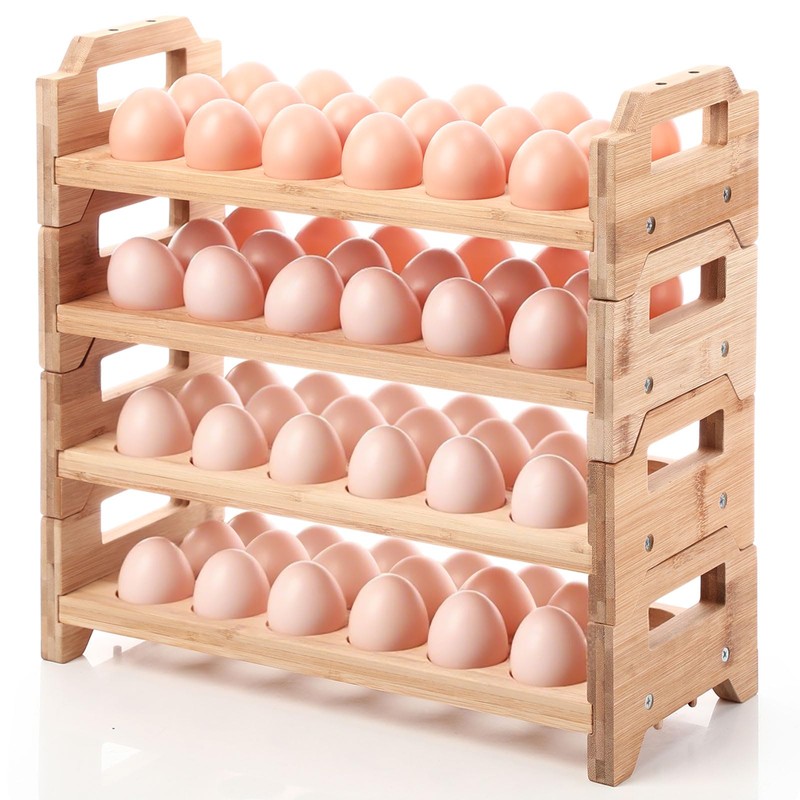 Reallnaive 4 Tier Wooden Egg Holder for Countertop, Bamboo Stackable