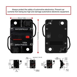 ANJOSHI 100 Amp Circuit Breaker with Manual Reset for Car Truck RV ATV Marine Trolling Motors Boat Audio System Current Overload Protection Inline Fuse Inverter, 20A-150A/12V-42V DC Waterproof (100A)