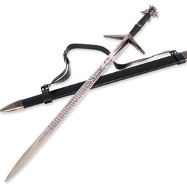 Medieval White Wolf Silver Steel Sword Metal Two Handed Replica 41inch Suitable for Cosplay LARP Costumes Halloween Props (Lake Female Sword)