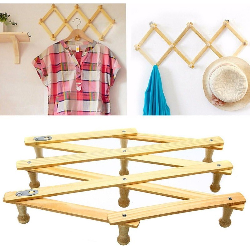 Maestro craft Wooden Wall Hanger, Expandable 10 Peg Coat Rack,