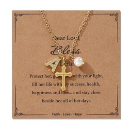 Initial Necklaces for Women,First Communion Gifts Cross Necklace Baptism Gifts for Goddaughter, Christian Confirmation Gift for Teen, Catholic Religious Easter Gift Cross Faith Necklace-A