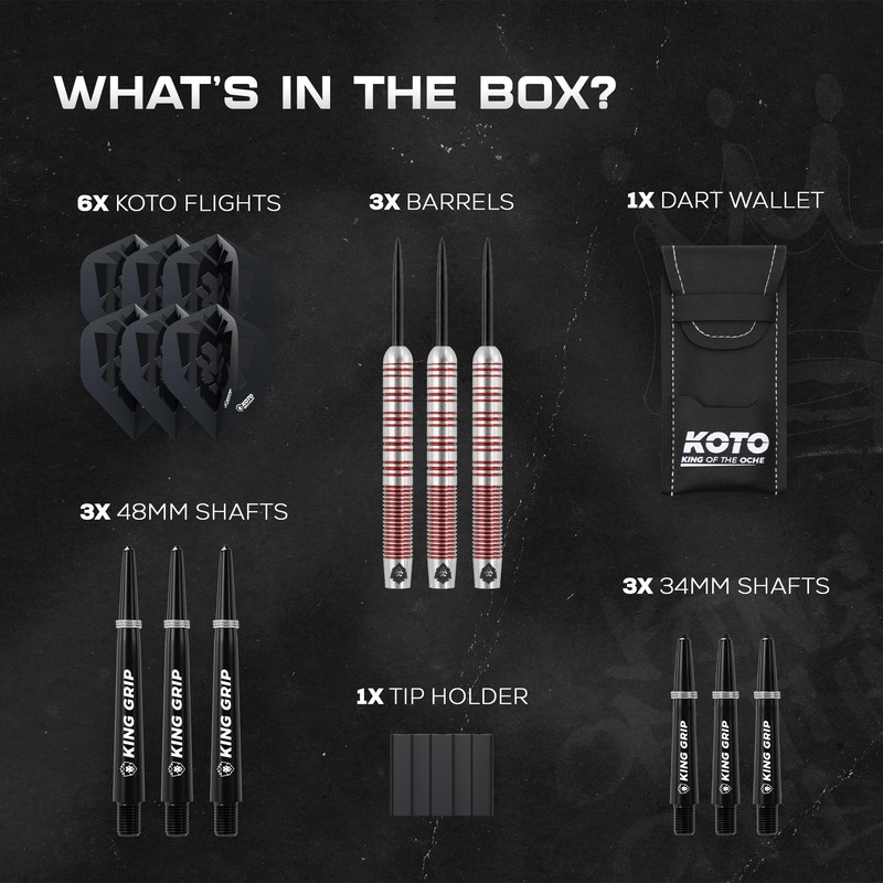 KOTO Tribute Darts 14 G, Silver & Red, Darts Set