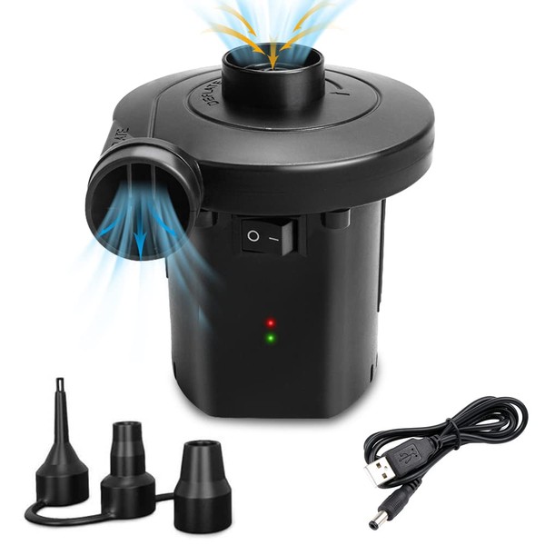Electric Air Pump, Electric Pump, Air Pump and Air Deflation, Compatible with Both Types of USB Rechargeable, Includes 3 Types of Nozzles, Lightweight, Portable, Convenient for Pools, Small Floats, Inflatable Boats, Inflatable Blows, Plastic Booles, Vacu