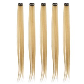 5 Uds Clip en Postizo, Extensiones de Cabello Liso de Color, Streak Postizos Sintticos para Fiesta Cosplay (Linaza)                                   