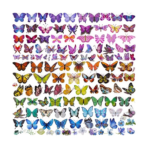 PAGOW 40 sheets(250pcs+) Butterfly Tattoos Self-adhesive Temporary Sticker Fake Colorful Waterproof Art 3D for Adult Kids Women Face Body Arm Goodie Bags Stuffers Party Fillers Favors Decoration Gift