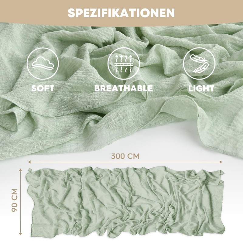 Artoid Mode Boho Sage Green Gauze Wedding Cheesecloth Table Runner,