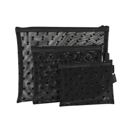 JIHUOO 3 Pcs Black Heart Mesh Makeup Bag Heart Print Zipper Cosmetic Pouch Small Nylon Cosmetic Travel Bag Cute Make Up Pouches Portable Toiletries Bag Travel Accessories Pouches for Women Girls