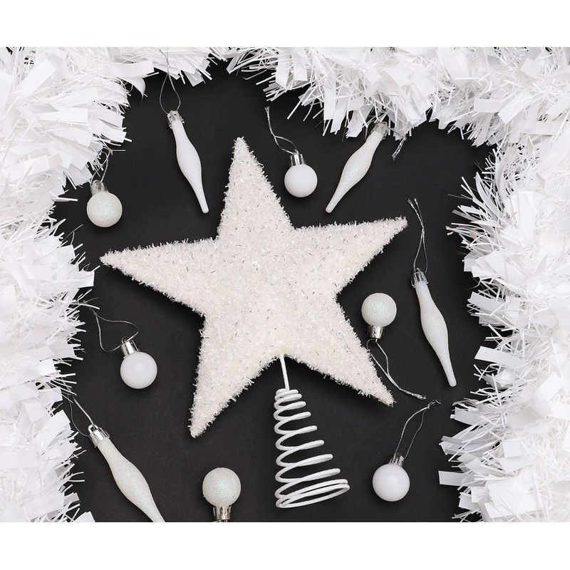 Toyland® 26cm Beautiful White Glittery Tree Top Star - Christmas