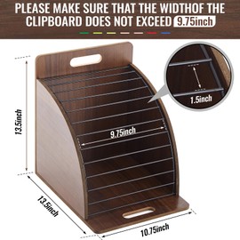 Wonderjune Wooden Clipboard Holder Storage Metal Rack with Raised Side Panel Clipboard Organization for Classroom Office School Teacher, Clip Boards Not Included (Walnut)