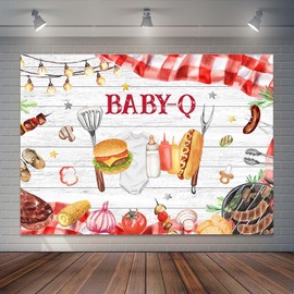 Joliaco BBQ Baby Shower Backdrop Rustic Wood Cookout Baby-Q Photography Background Barbecue Baby Shower Party Decorations Photo Booth Supplies (7x5ft)