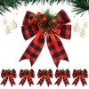 GEBETTER 6 pcs Christmas Red Plaid Rows Large Red Bows