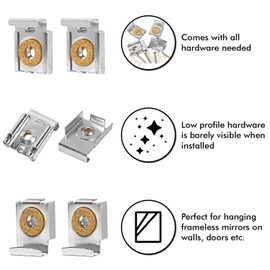 2 Sets (8 Pieces) Spring Loaded Mirror Hanger Clips Set Unframed Mirror Mount Clips with Screws and Rawl Plugs (2 Sets (8pc))