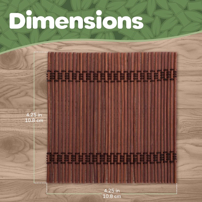 BambooMN Premium Bamboo Matchstick Coasters - 4.25" x 4.25" -