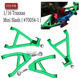 hopsupRC Rear Upper Lower Suspension A-Arms Upgrades Part for 1/16 Mini Slash,4PCS Aluminum Rear Upper & Rear Lower Arms Hops Ups for 1/16 Mini Slash （70054-1）,Green