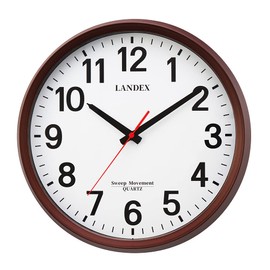 Landex YW9173DBR Wall Clock, Analog, Caprese, Quiet, Continuous Second Hand, Wood Grain, Dark Brown