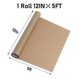 Bonnyhtv Champagne Glitter HTV Heat Transfer Vinyl Roll, Glitter Iron on Vinyl for Cricut & Silhouette Cameo, 12" x 5ft Glitter Vinyl for Heat Transfer Vinyl for T-Shirts Gifts (Champagne)