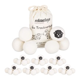 Relaxdays XXL Dryer Balls, 6 Dryer Balls, Felt Balls for Dryers, Made of Sheep's Wool, Environmentally Friendly, Diameter 7 cm, White