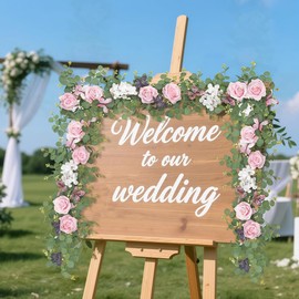 Artificial Eucalyptus Garland with Roses and Butterflies, Faux Hanging Vine Greenery for Wedding Arch Decoration, Spring Home Mantel Shelf Window Party Decor, Realistic Fake Plant Wreath (Pink)