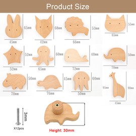 EUIEUT 12 PCS Animal Drawer Knobs Wooden Cabinet Knobs with Screws, Cute Animal Shape Furniture Pull Handle Natural Wood Dresser Pulls for Wardrobe Drawer Dressing Table Cabinet