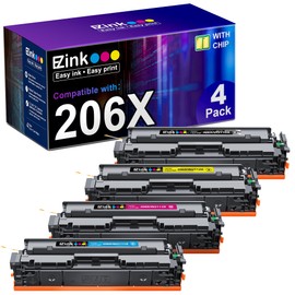 E-Z Ink Compatible Replacement for Toner Cartridge for HP 206X 206A Toner Cartridges 4 Pack High Yield to Use with HP Color Pro MFP-M283fdw M283cdw Pro M255dw M283 M255 (BCMY 4 Pack)