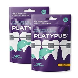 Platypus Platypus Orthodontic Flossers for Braces, 40 Count (Pack of 2), Ortho Picks for Adults & Kids, Fits Under Arch Wire, Non-Damaging, Encourage Flossing Habits