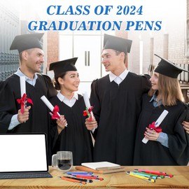 NEWEST 10 Pieces Graduation Pens, Class of 2024 Graduation Cap Ballpoint Pen 0.5mm Black Ink Pens Retractable Graduations Gift Pen for High School College University Senior Graduates (10 Colors)