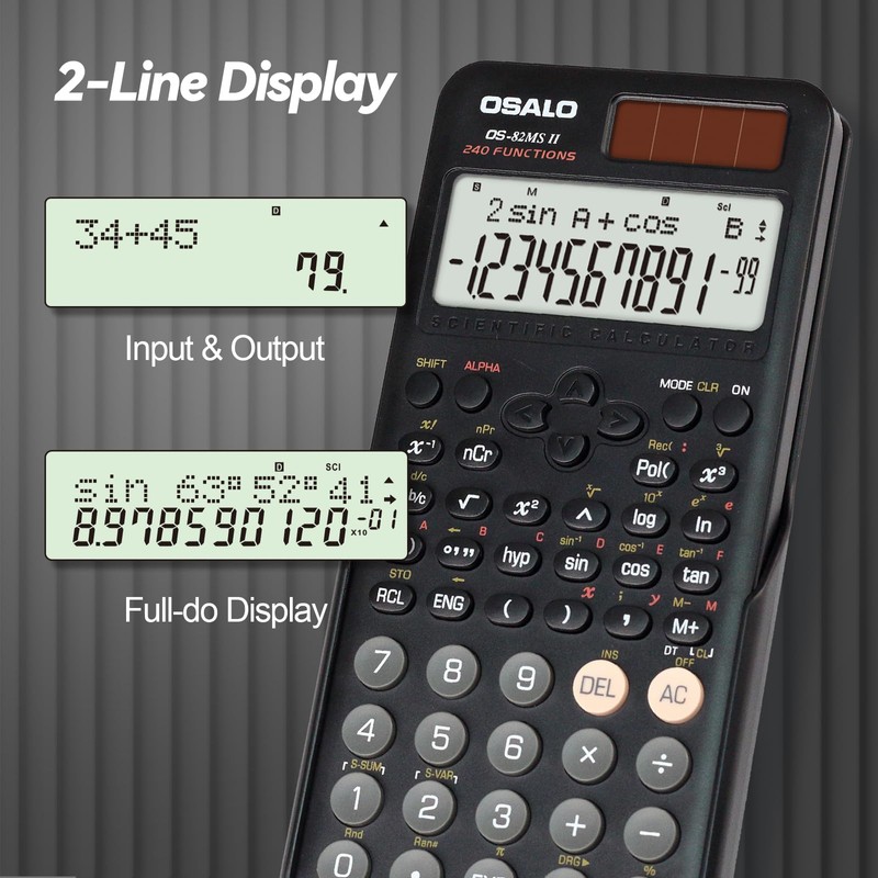 OSALO Scientific Calculator 240 Functions 2-line Display with Slide-on Cover