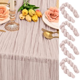 4 Pack Rose Brown Cheesecloth Table Runner 12FT, Gauze Table Runner Semi-Sheer 35*142 inch Boho or Rustic Table Decoration, Romatic Wedding Table Runner or Arch Draping for Bridal Shower Banquet