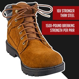 IRONLACE Unbreakable Round Bootlaces - Indestructible, Waterproof & Fire Resistant Boot & Shoe Laces, 1500-Pound Breaking Strength/Pair, Brown, 45-Inch, 3.2mm Diameter, 1-Pair