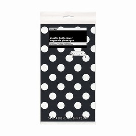Polka Dot Plastic Tablecloth, 108" x 54", Black