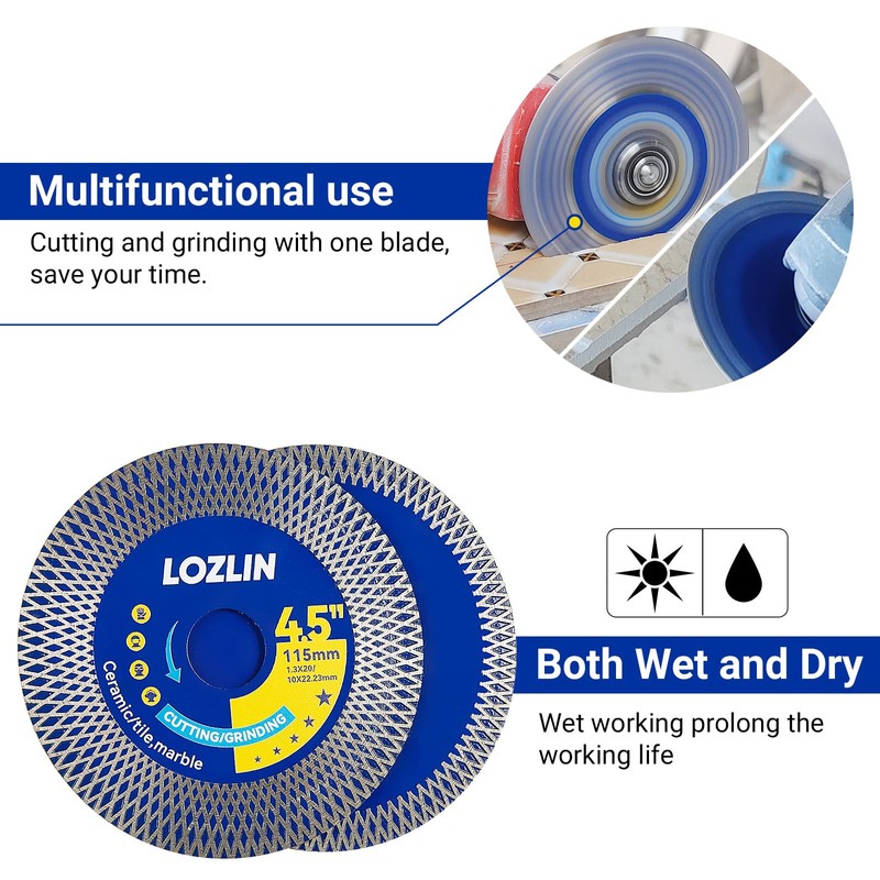 LOZLIN 4.5" Diamond Angle Grinder Blade - Ultra-Thin Dry Cutting