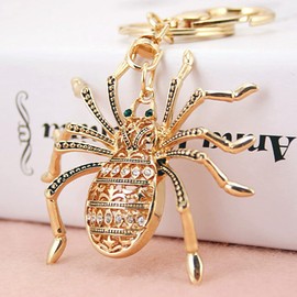 YONGYAN Spider Rhinestone Cute Keychain Purse Bag Buckle Ladies Bag Pendant Charm Insect Animal Car Keyring for Women (Gold)