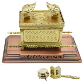 Prefdo Ark of The Covenant Replica, Gold Plated Statue with Aaron Rod/Manna Vessel/Tablets, Home Classical Decoration Religious Decorative Figurine (Medium)