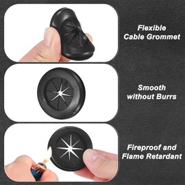 M METERXITY 6-Pack Rubber Grommets for Wiring 30mm Desk Grommet Double-Sided Flexible Cable Cord Grommet Desk Hole Cover for Cables/Wires Through Protection [Black, Petal-Shaped]