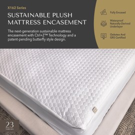 23 Threads X162 Series Soft Plush Waterproof Noiseless Mattress Encasement, Zippered Protector Cover, Washable, with Ctrl+Z Technology, 12 Inch Deep, Queen
