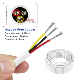 32.8FT 22 Gauge 3 Conductor Electrical Wire, 22 AWG Stranded Tinned Copper 3 Wire Cable, Low Voltage Electrical Wire for Security Alarm Access Control Speaker Automotive Thermostat Sprinkler, White
