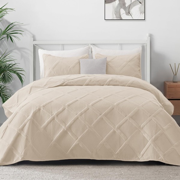 Exclusivo Mezcla Quilt Set King Size, 3 Pieces Brich Beige