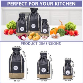 MERAKI HOME Potato Onion Garlic Storage Containers - Farmhouse Kitchen Storage Organization Pots - Sustainable Jute Cotton Vegetable Baskets Bins - Drawstring Holder