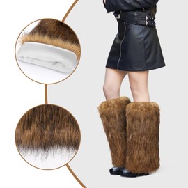 XEPST Faux Fur Fuzzy Leg Warmers Furry Boot Covers for Women, Women's Fur Leg Warmers Warm Fuzzy Boot Cuff Boot Sleeves for Party Costumes, Tie Dye Style, Coffe + Black