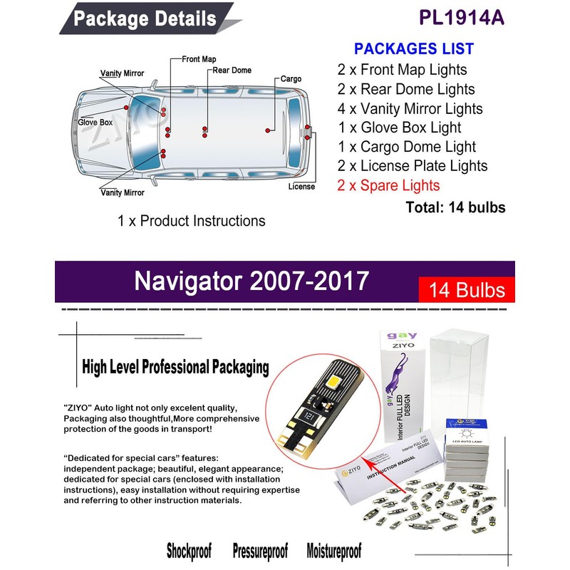 ZIYOLIGHT - PL1914A Replacement for Lincoln Navigator 2007-2017 LED Interior