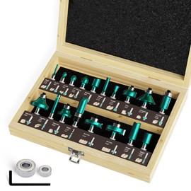 CSOOM 20 Piece Professional Woodworking Router Bit Set with Spare Bearings, Suitable for 8mm Shank, Hard Alloy Blades, Woodworking Tools, Packed in Sturdy Wooden Boxes
