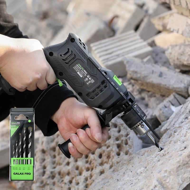 GALAX PRO 4.5Amp 0-3000RPM Corded Hammer Drill, 5pcs Bit, Hammer