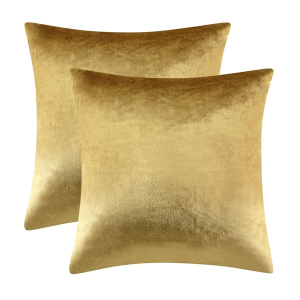 Gold Velvet Decorative Throw Pillow Covers for Sofa Bed 2 Pack Soft Cushion Cover