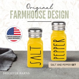Yellow Salt and Pepper Shakers Set by Brighter Barns - Yellow Kitchen Decor & Yellow Kitchen Accessories - Cute Glass Shakers - Yellow Decor for Home Restaurants Wedding & Stainless Steel Lid (Yellow)