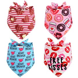 Valentines Day Dog Bandana, 4 Pack Pet Valentine Scarf for Small Medium Large Dogs