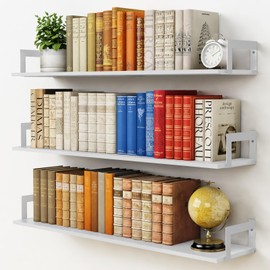 Harwaya White Floating Book Shelves for Wall, 36 Inch Wall Bookshelf for Kids Bedroom, Large Deep Hanging Shelves with Metal Brackets for Living Room Office Décor Indoor Plants (3-Pack)