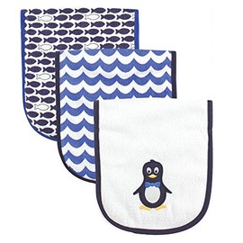 Luvable Friends Unisex Baby Cotton Burp Cloths with Fiber Filling, Mr. Penguin, One Size