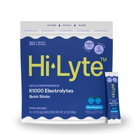 Hi-Lyte K1000 Electrolytes Sticks Blue Raspberry Keto & Performance, 30 Servings - 1000mg Potassium + Magnesium, Sodium, Trace Minerals - 0 Carbs, 0 Sugar
