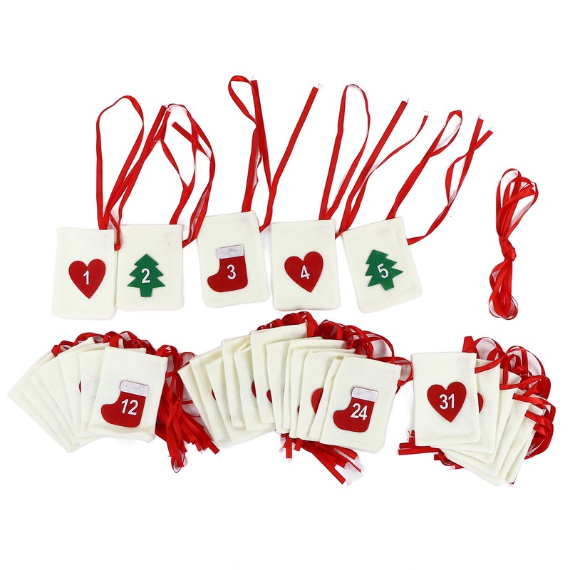 Christmas Advent Calendar Bags 31 Days Hanging Countdown Felt Gift