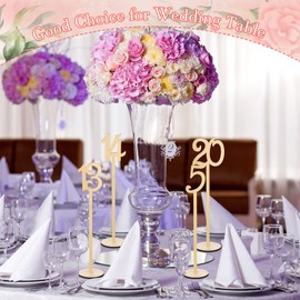 20 Pcs Wood Table Numbers for Wedding Reception Stands Seat Numbers with Holder Base Table Numbers for Wedding Party Event Catering, 1-20 (Wood Color)